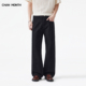 CHAN 子 男宽松潮牌直筒休闲长裤 MONTH美式 复古春秋黑色阔腿牛仔裤