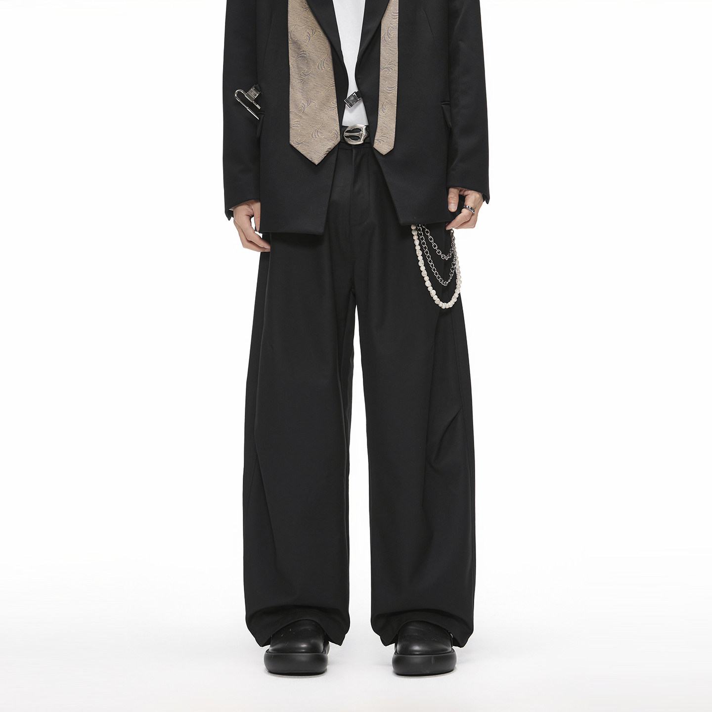 CHAN MONTH美式黑色弯刀休闲裤男宽松直筒阔腿裤垂感极简风裤子,男装,休闲裤,淘宝优惠券,粉丝福利购,淘宝优惠卷