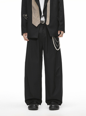 CHAN MONTH美式黑色弯刀休闲裤男宽松直筒阔腿裤垂感极简风裤子