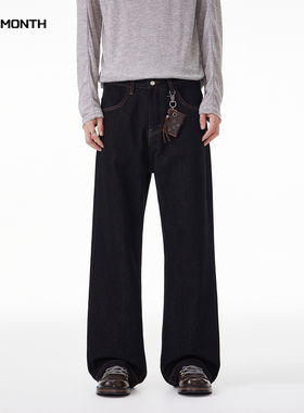 CHAN MONTH美式风原色牛仔裤男女款黑色潮牌宽松直筒长裤休闲裤子