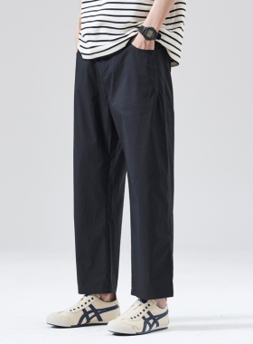 CHAN MONTH夏季薄款冰丝休闲裤男宽松垂感直筒速干男生九分裤子