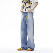 MONTH美式 莱赛尔粗斜纹水洗牛仔裤 男新款 CHAN 潮牌宽松直筒长裤