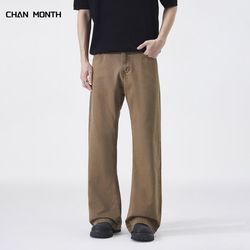 CHANMONTH复古棕色牛仔裤男宽松