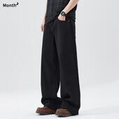 CHAN 子 男宽松阔腿休闲长裤 MONTH美式 复古水洗cleanfit直筒牛仔裤