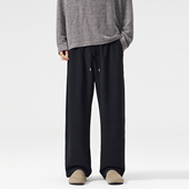 MONTH美式 复古羊毛针织黑色休闲裤 男秋季 CHAN 潮牌宽松直筒长裤 子