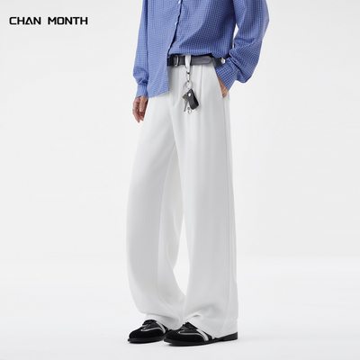 CHANMONTH美式秋季白色西裤男