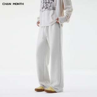 CHAN MONTH秋冬阔腿双面棉休闲裤子男宽松百搭潮牌加绒运动长裤子