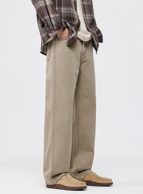 CHAN MONTH美式高街复古休闲裤男秋季潮牌宽松直筒阔腿长裤子