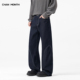 MONTH美式 复古原色牛仔裤 男款 CHAN 高街秋冬潮牌宽松阔腿拼接裤 子
