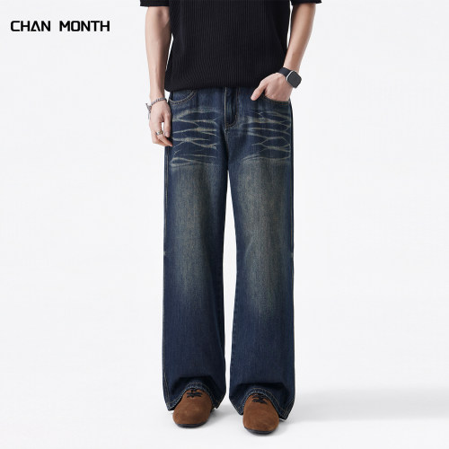 CHANMONTH美式复古水洗牛仔裤男