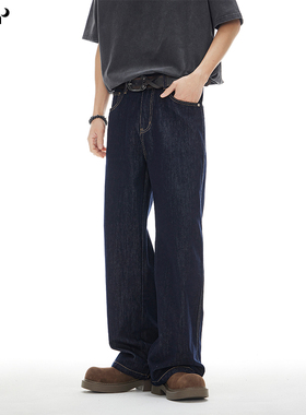 CHAN MONTH美式复古原色牛仔裤男款高街秋冬潮宽松加绒直筒长裤子