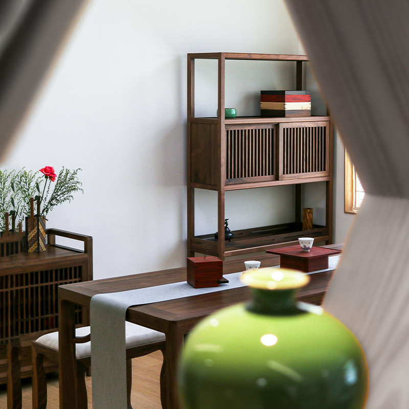 新中式实木落地博古架置物架书架