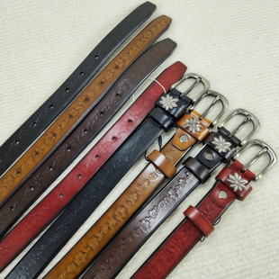 新款头层牛皮真皮皮带女款针扣百搭压花装饰牛仔裤腰带宽2.3厘米