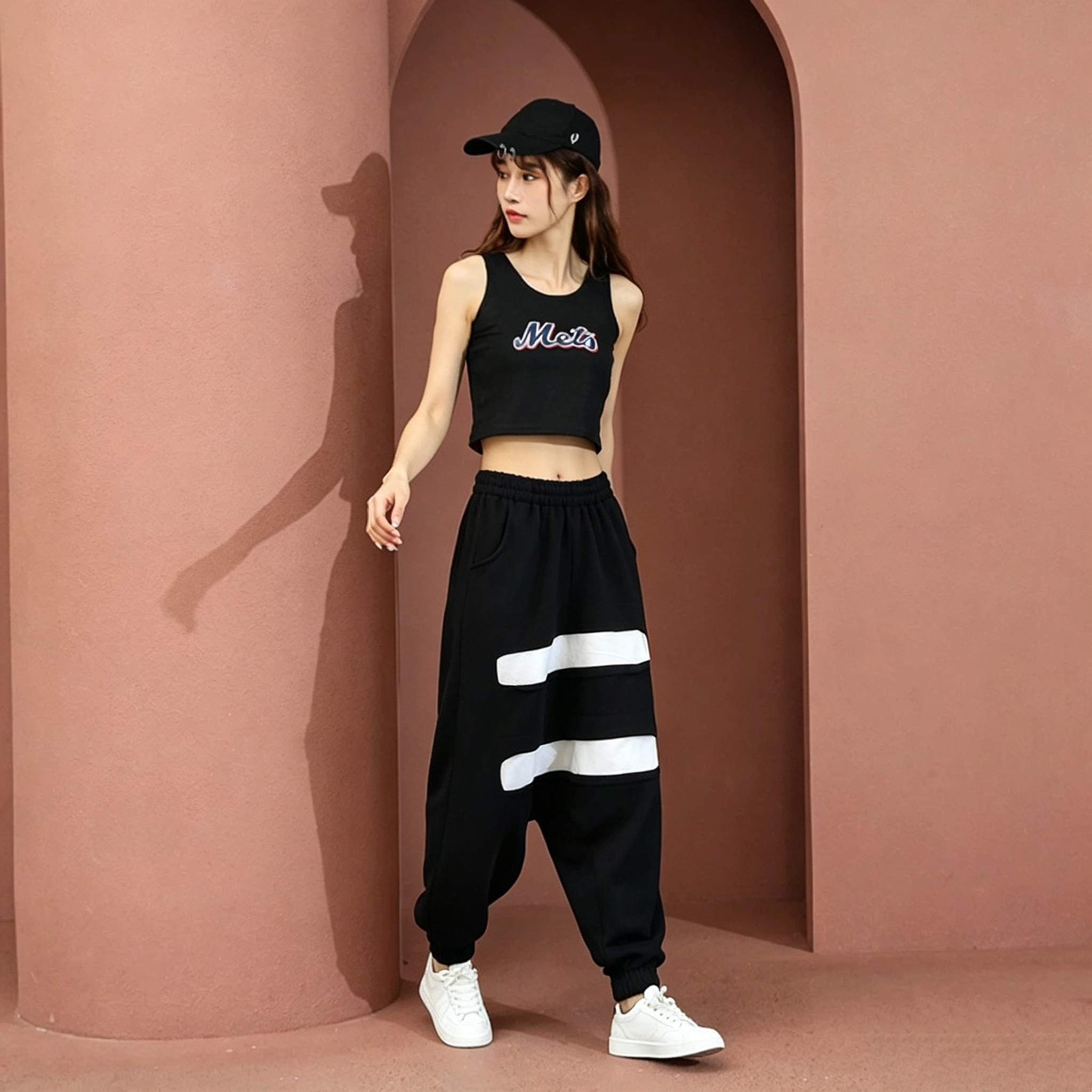 2026秋冬新款女士吊裆裤优质耐穿宽松拼接卫裤女松紧腰围显瘦垮裤