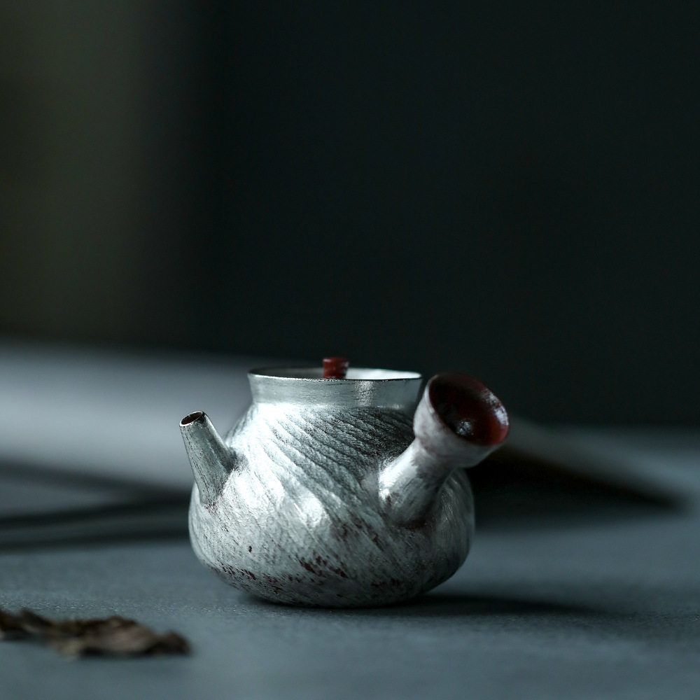 故宫红景德镇鎏银陶壶喜古拙侘寂风煮茶壶软高端侧把壶茶具