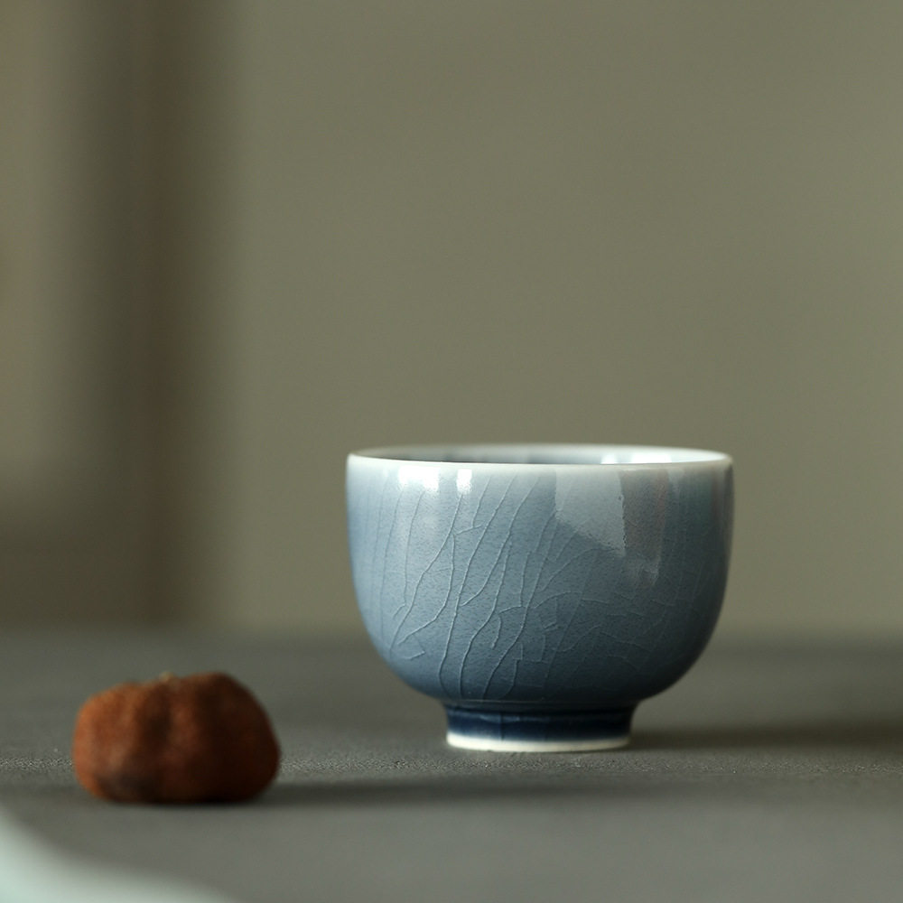 纯手工景德镇冰裂釉圆融杯宝石蓝个人杯功夫茶杯品茗杯窑变颜色釉
