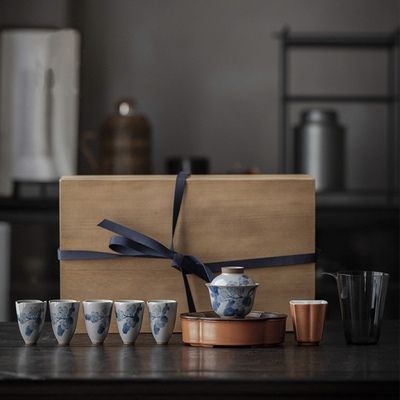 「望山」木盒整套手绘枇杷套组功夫茶具家用陶瓷盖碗茶杯壶承套装