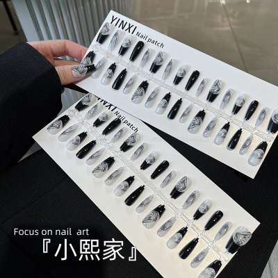 水墨极简线条蝴蝶法式预制穿戴甲