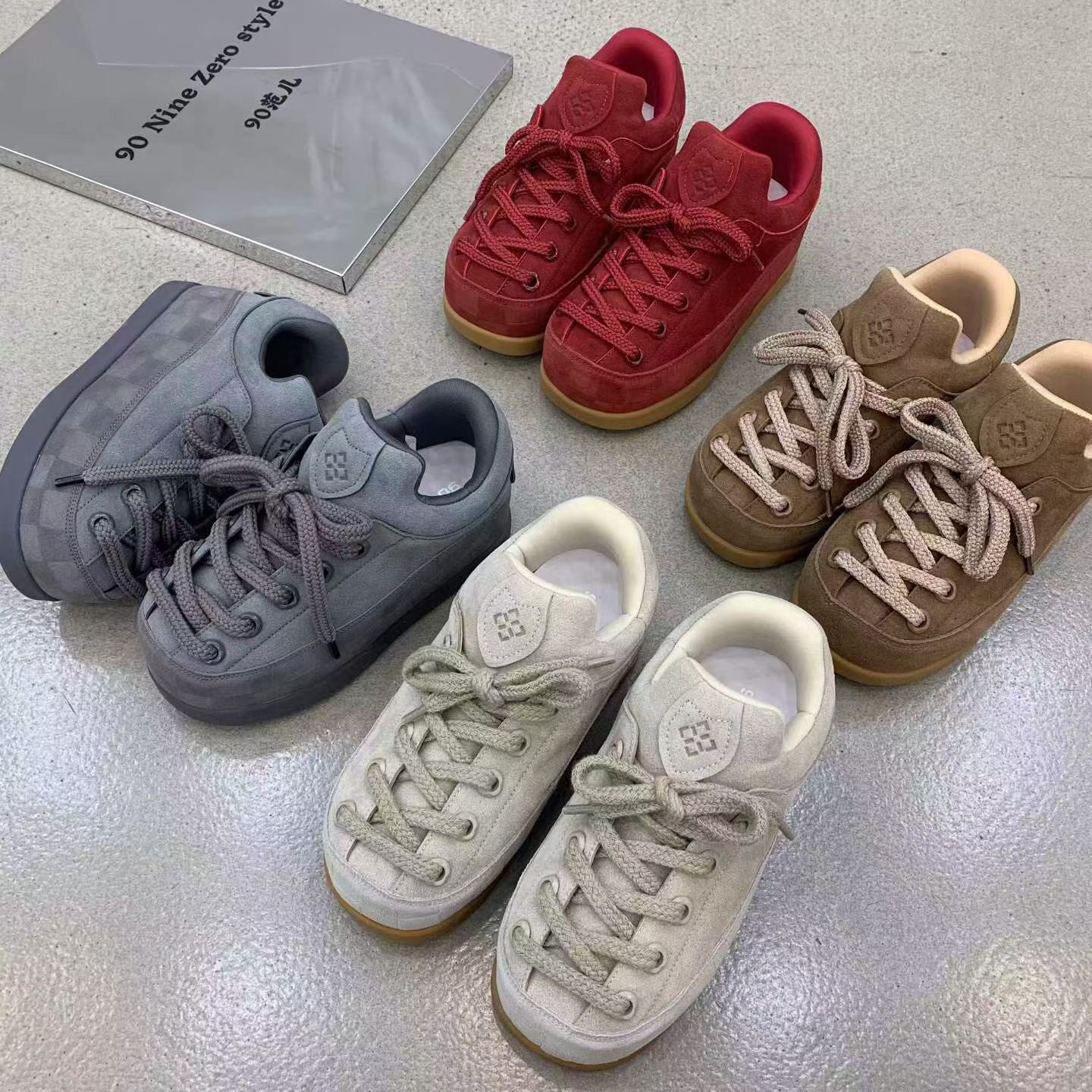 欧货复古大头小胖丁面包厚底休闲鞋松糕底增高板鞋少女系带圆头