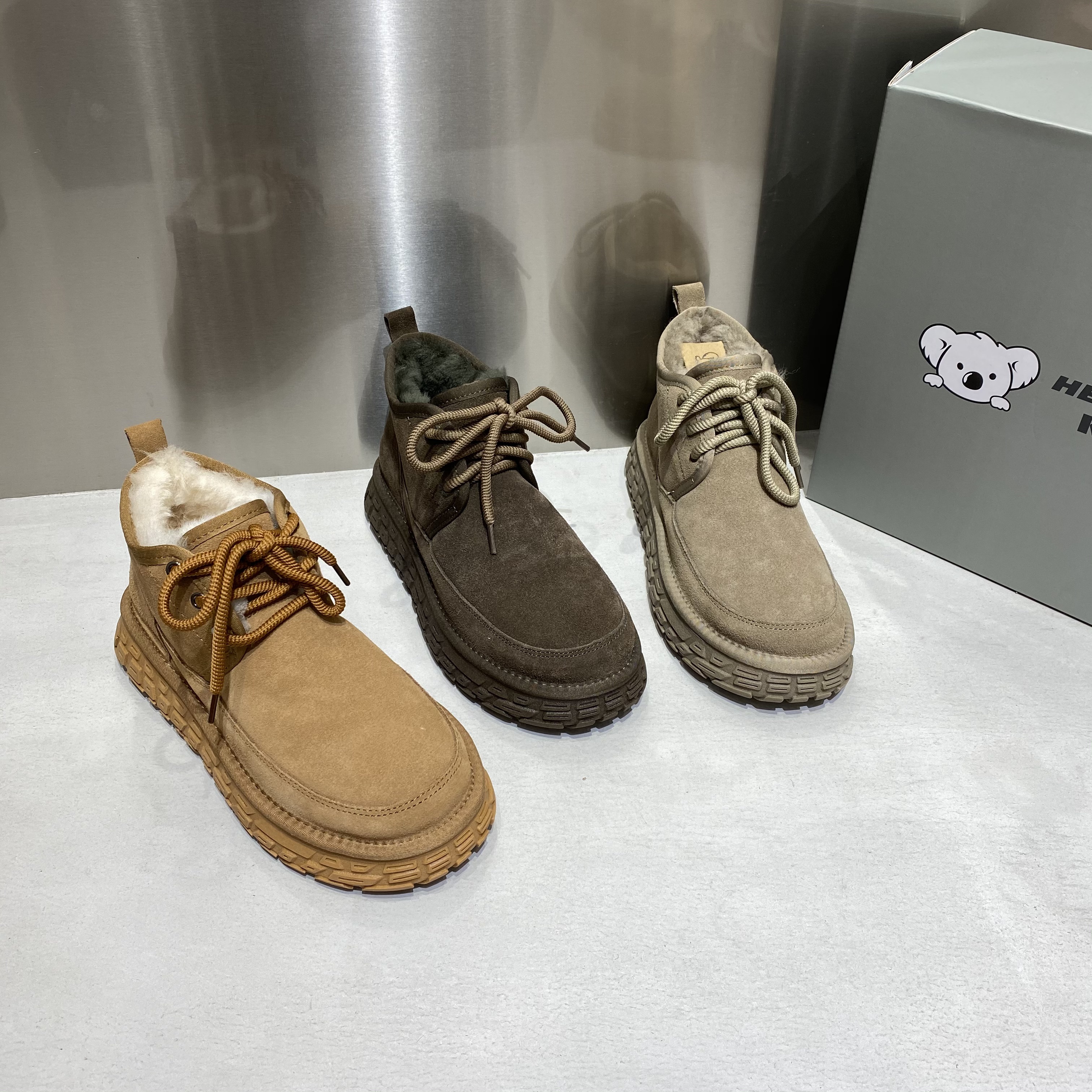 正品考拉小熊男款雪地靴原皮原毛东北百搭面包鞋加厚保暖冬季新款