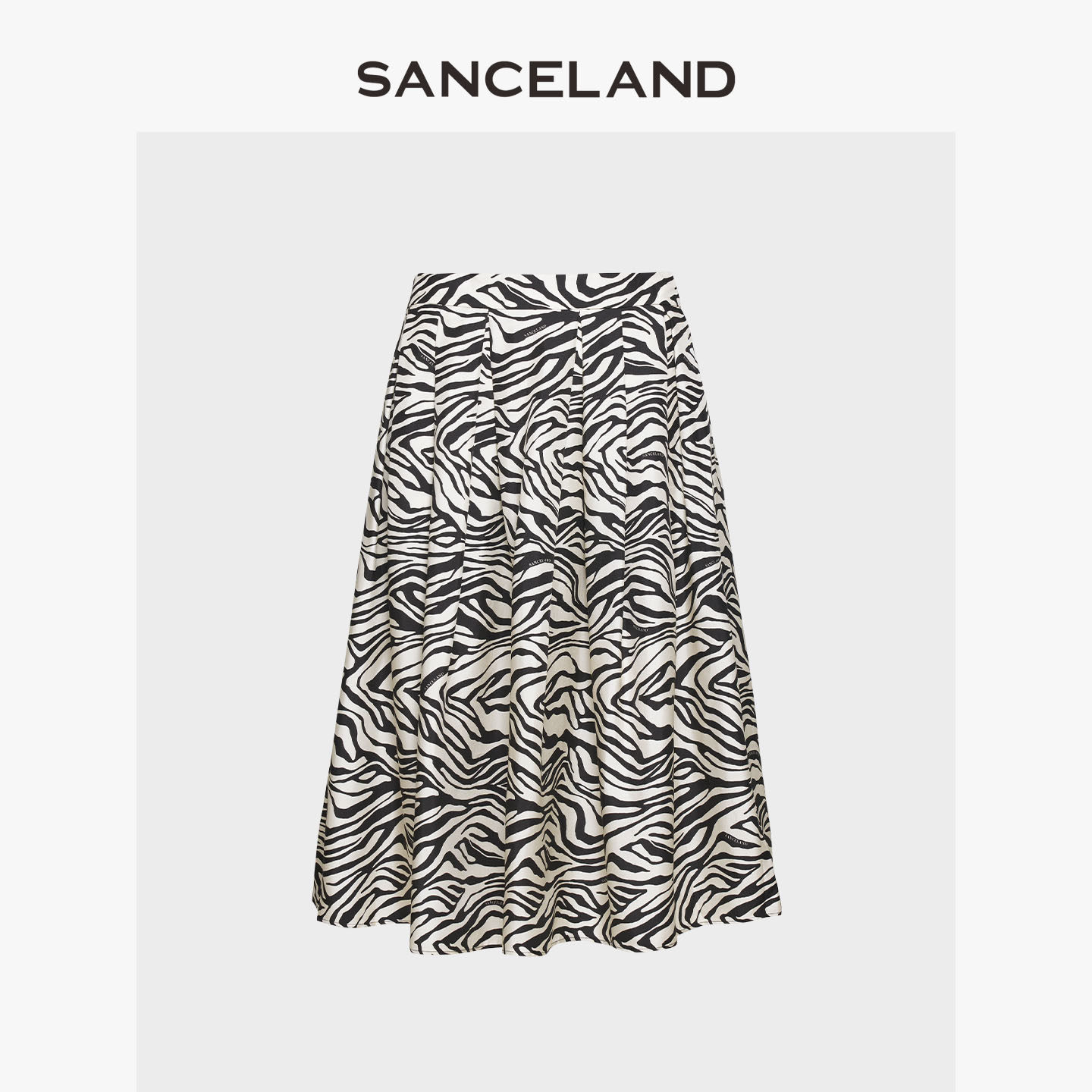 SANCELAND三石一澜夏桑蚕丝斑马印花中长款半身裙伞裙SH13102067
