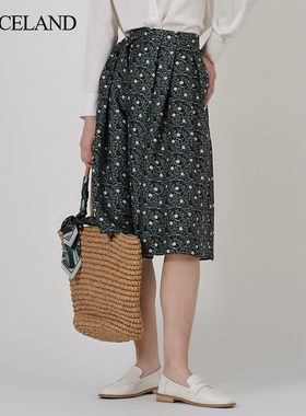 三石一澜桑蚕丝印花半身裙女中长款高腰伞裙显瘦裙子SG23102123