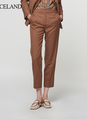 三石一澜通勤风高腰直筒裤女修身九分裤百搭极简西装裤SH32102023