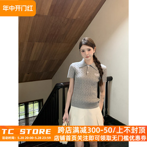 TC STORE TAKE CHANCES复古学院风polo衫短袖修身薄款毛衣针织衫