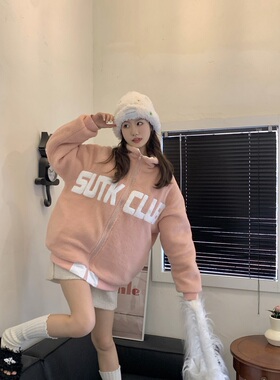 TC STORE SUTK国潮秋冬羊羔绒外套男宽松情侣装加厚羊羔毛夹克女