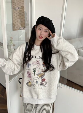 TC STORE TAKE CHANCES秋冬新款卡通可爱印花国潮宽松圆领卫衣男