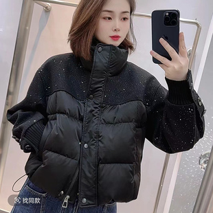 2025冬季新款立领短款亮片羽绒服女小个子时尚白鸭绒面包服外套潮