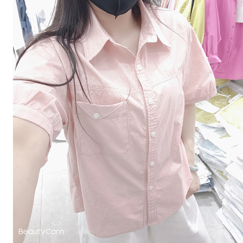 粉色polo领短袖衬衫女夏款2026新款高级感别致绝美法式仿真丝上衣