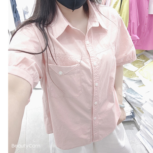 粉色polo领短袖衬衫女夏款2026新款高级感别致绝美法式仿真丝上衣
