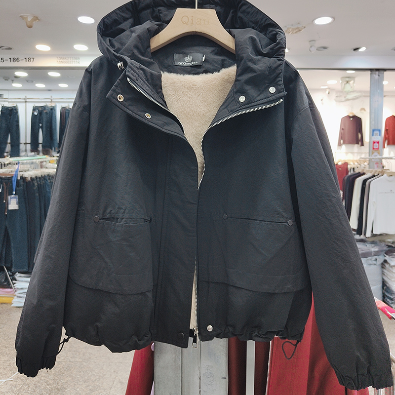 加绒加厚派克服女短款