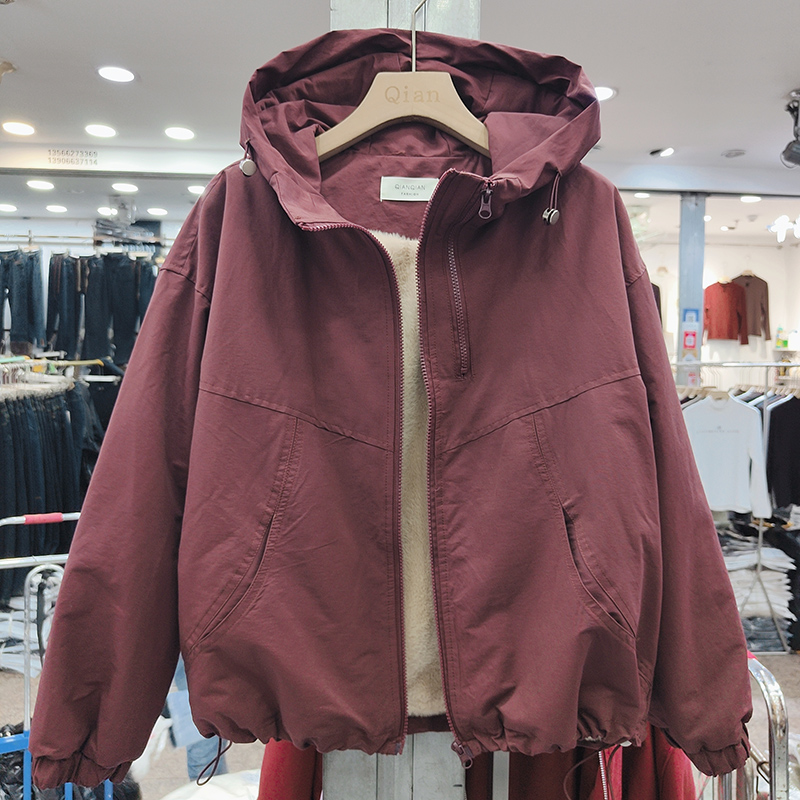 欧货连帽加绒派克服休闲防风