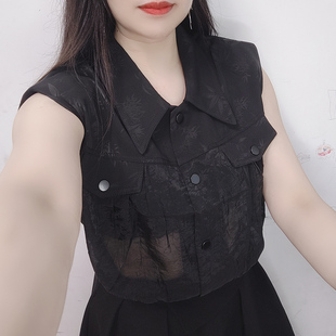黑色气质寸衫2026夏季新款欧货时尚翻领无袖衬衫女百搭显瘦上衣潮