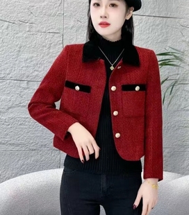 今年流行的漂亮小个子短款红色小香风保暖加厚外套女秋冬2025新款