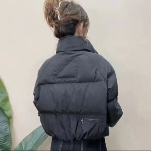 气质黑色短款白鸭绒羽绒服女2025冬季时尚休闲面包服加厚保暖外套
