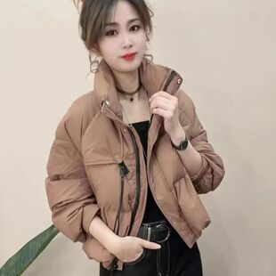 欧货立领羽绒服女2025冬季新款小个子时尚白鸭绒面包服洋气短外套