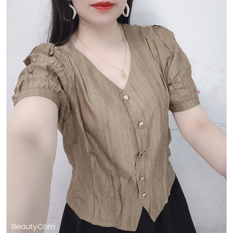 时尚洋气小衫女短袖2026年夏季新款减龄显瘦百搭法式v领开衫上衣