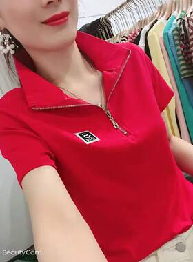 时尚立领拉链纯棉短袖