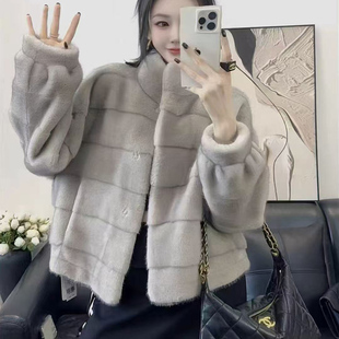 名媛气质白色仿貂毛大衣女冬季新款短款羊毛仿皮草外套时尚显瘦女