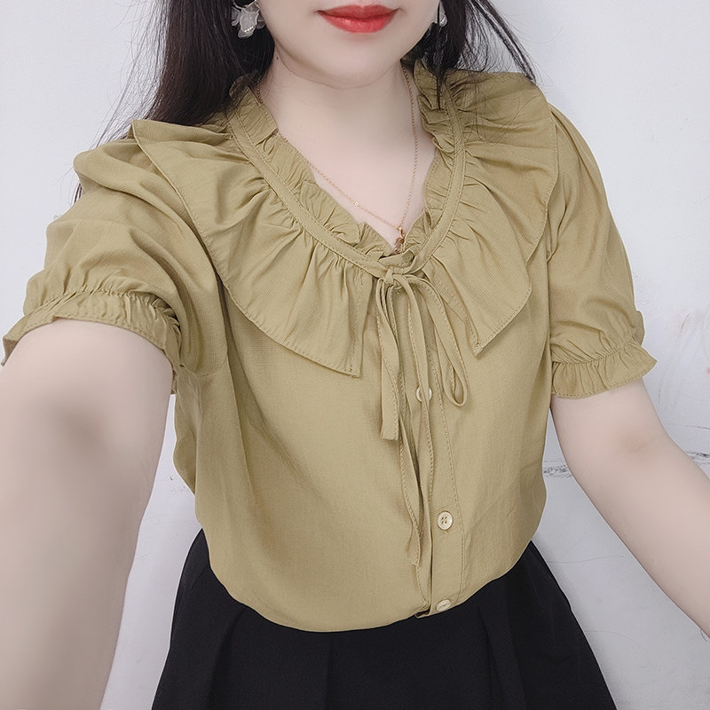 法式雪纺衬衫女短袖衬衣夏季新款宽松显瘦上衣妈妈漂亮减龄小衫薄
