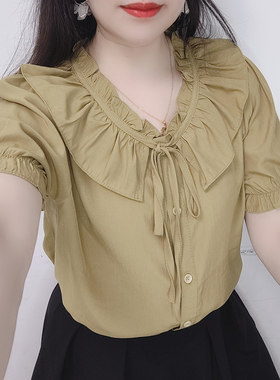 法式雪纺衬衫女短袖衬衣夏季新款宽松显瘦上衣妈妈漂亮减龄小衫薄