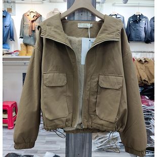 欧货口袋风衣加绒派克服女短款2025秋冬新款宽松高端工装外套上衣