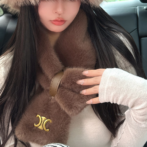 加厚毛绒绒保暖围脖皮扣交叉