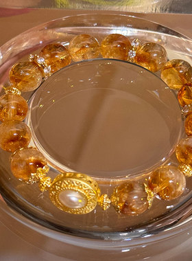 日进斗金天然黄水晶手链