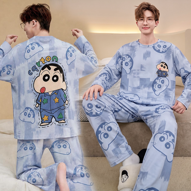 可爱卡通男士薄款长袖家居服套装