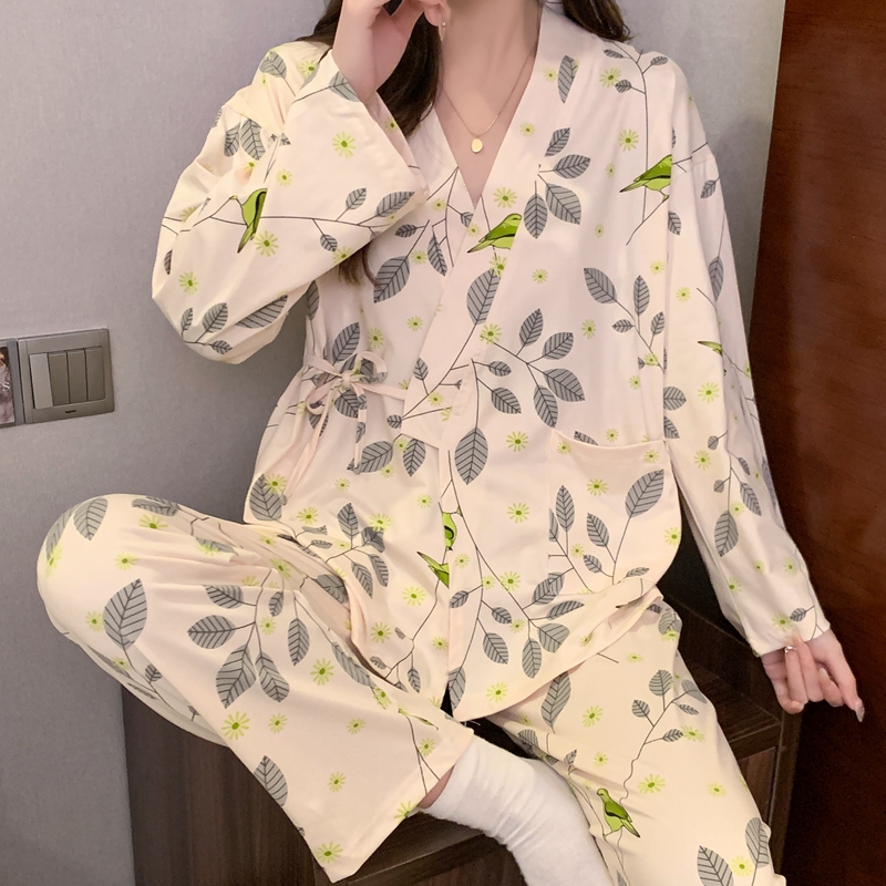 春秋款女款长袖睡衣牛奶棉家居服