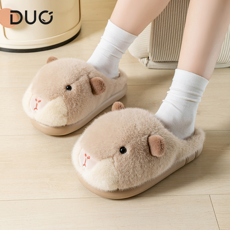 2025新款冬季居家女棉拖鞋可爱豚鼠厚底防滑室内家居保暖加厚软底